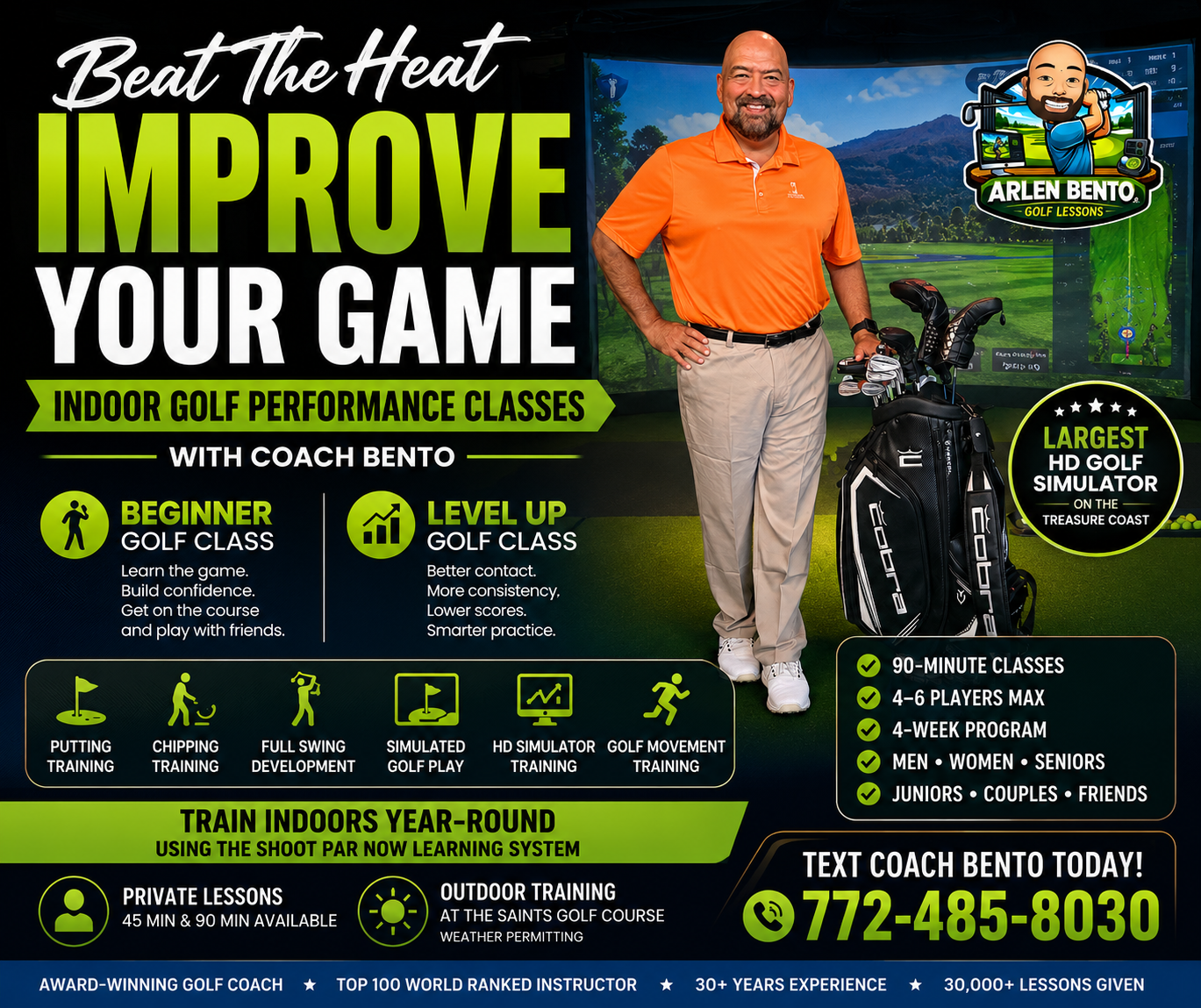 Arlen Bento Jr. Indoor Golf Classes Stuart Florida Beginner and Level Up